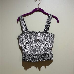 🌹LOFT Black and White Leaf Print Tank Top